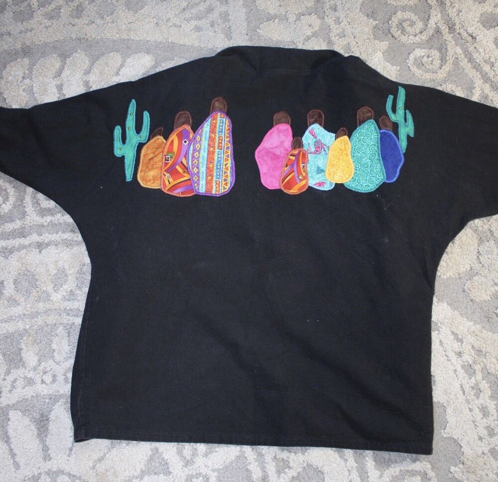 Alfredos Wife Black Cardigan Style Embroidered Western Themed Cactus Whimsical